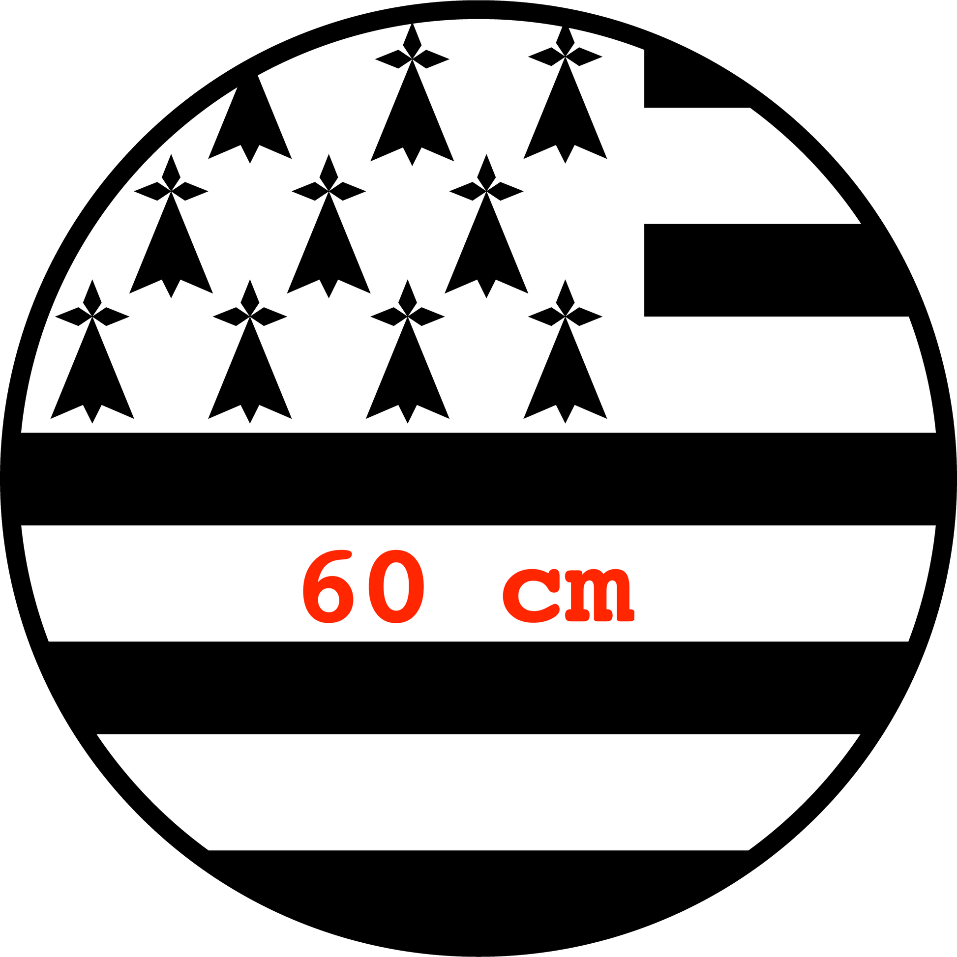 Grand Autocollant Drapeau Breton Rond 60,90 cm - Autocollant BZH