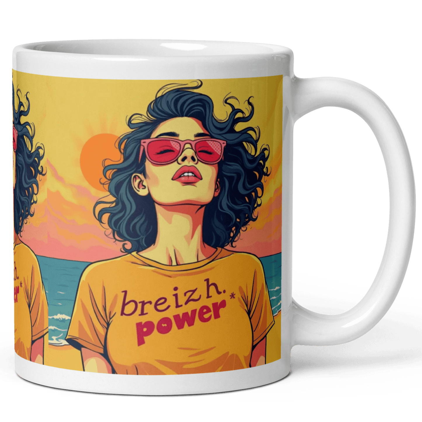 Mug Blanc Brillant Femme Breizh Power - Autocollant BZH