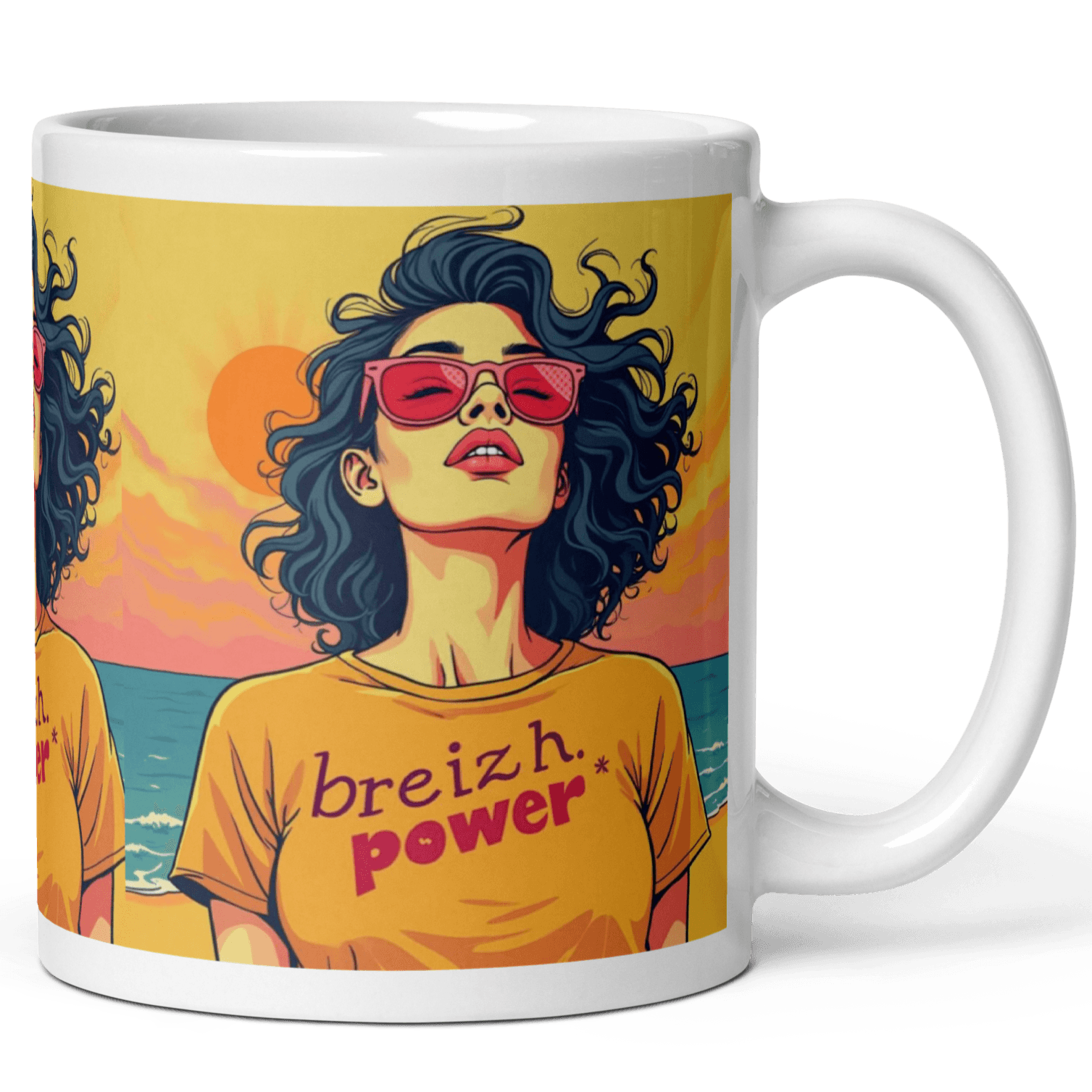 Mug Blanc Brillant Femme Breizh Power - Autocollant BZH