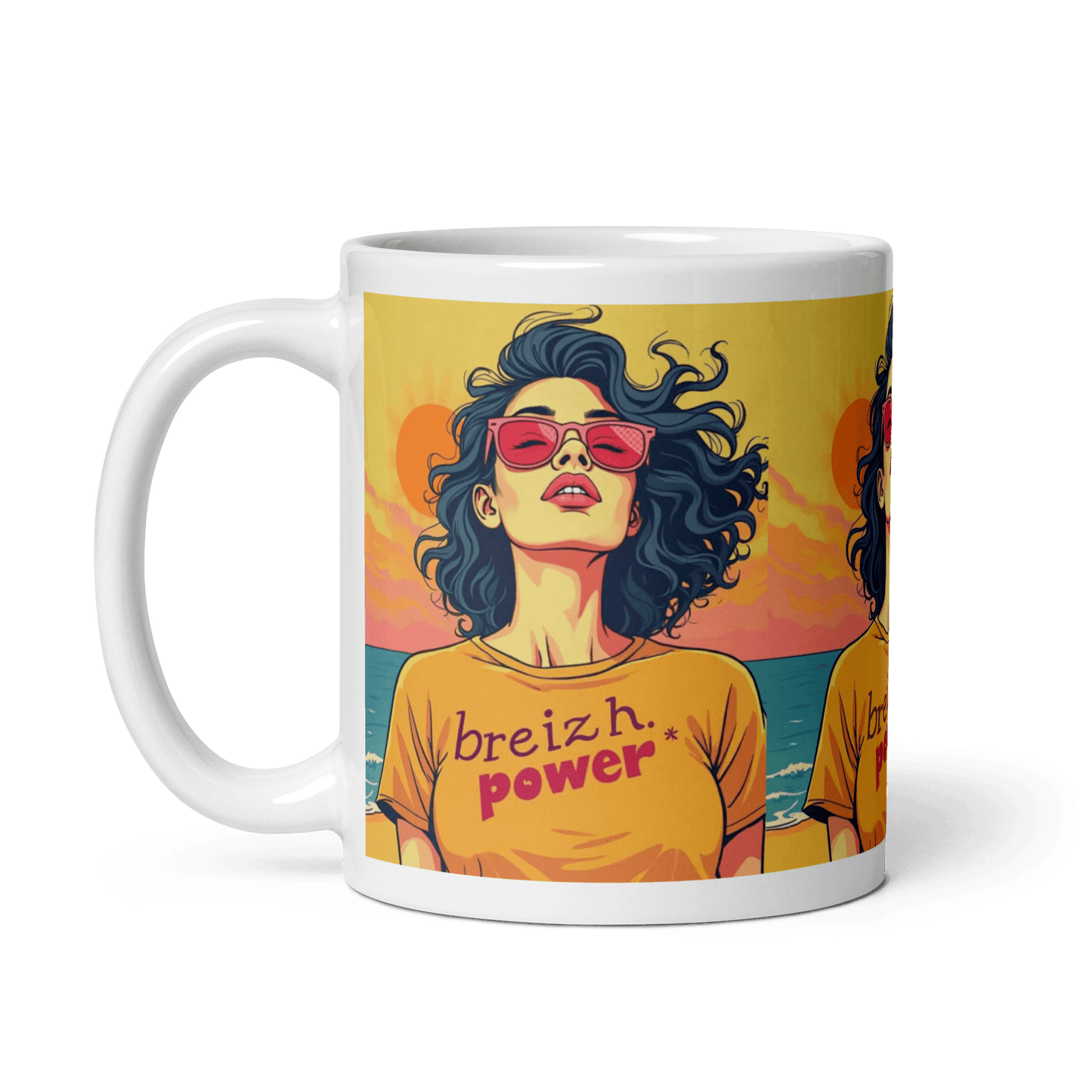 Mug Blanc Brillant Femme Breizh Power - Autocollant BZH