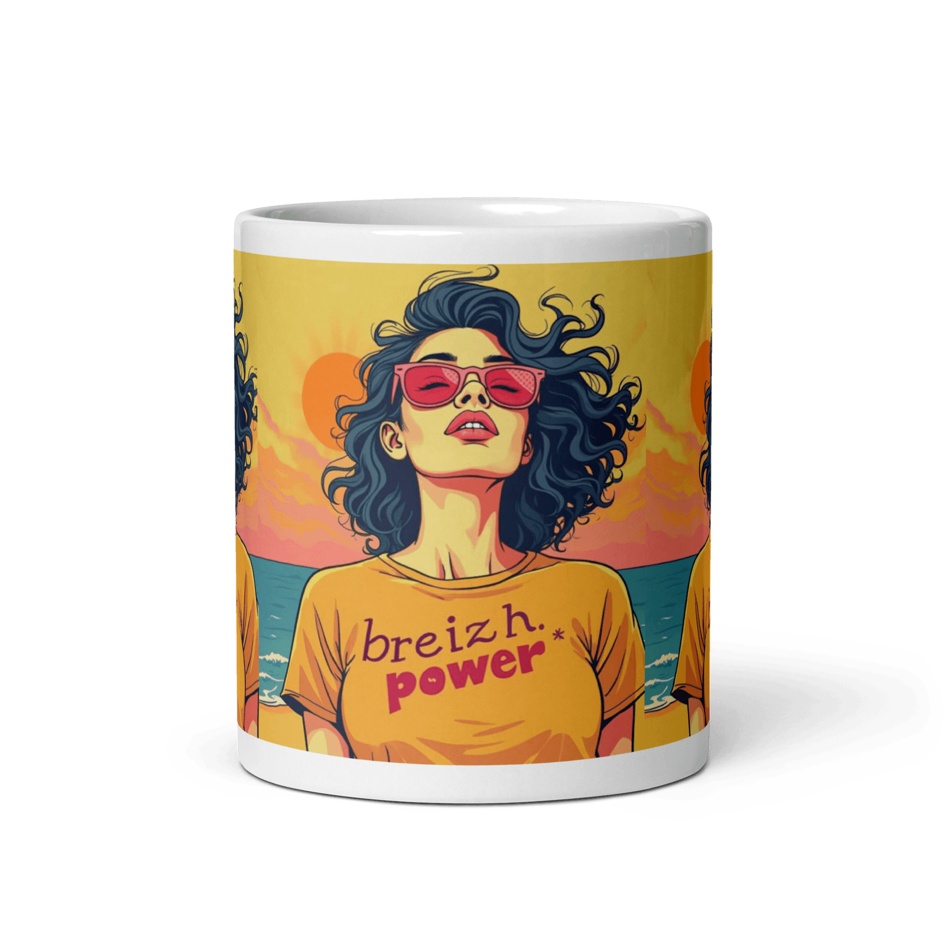 Mug Blanc Brillant Femme Breizh Power - Autocollant BZH