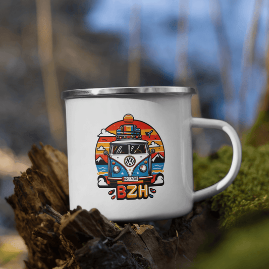 Mug émaillé Combi VW BZH Bretagne (Expédition Gratuite) - Autocollant BZH