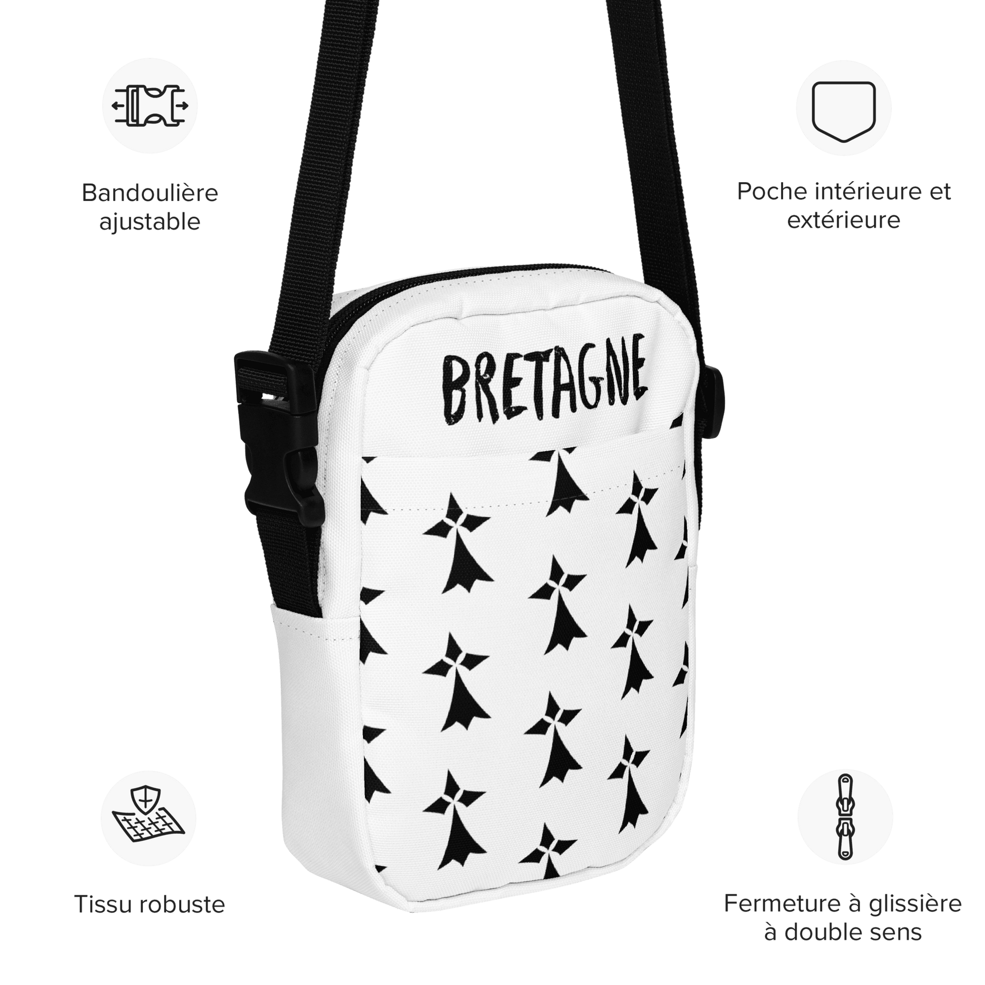 Sac à bandoulière Bretagne Hermines - Autocollant BZH