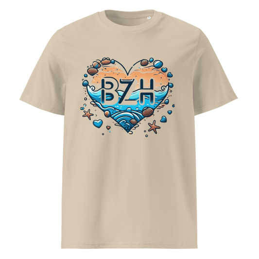 T-shirt BZH Coeur Sable et Coquillages - Un Été en Bretagne - Autocollant BZH