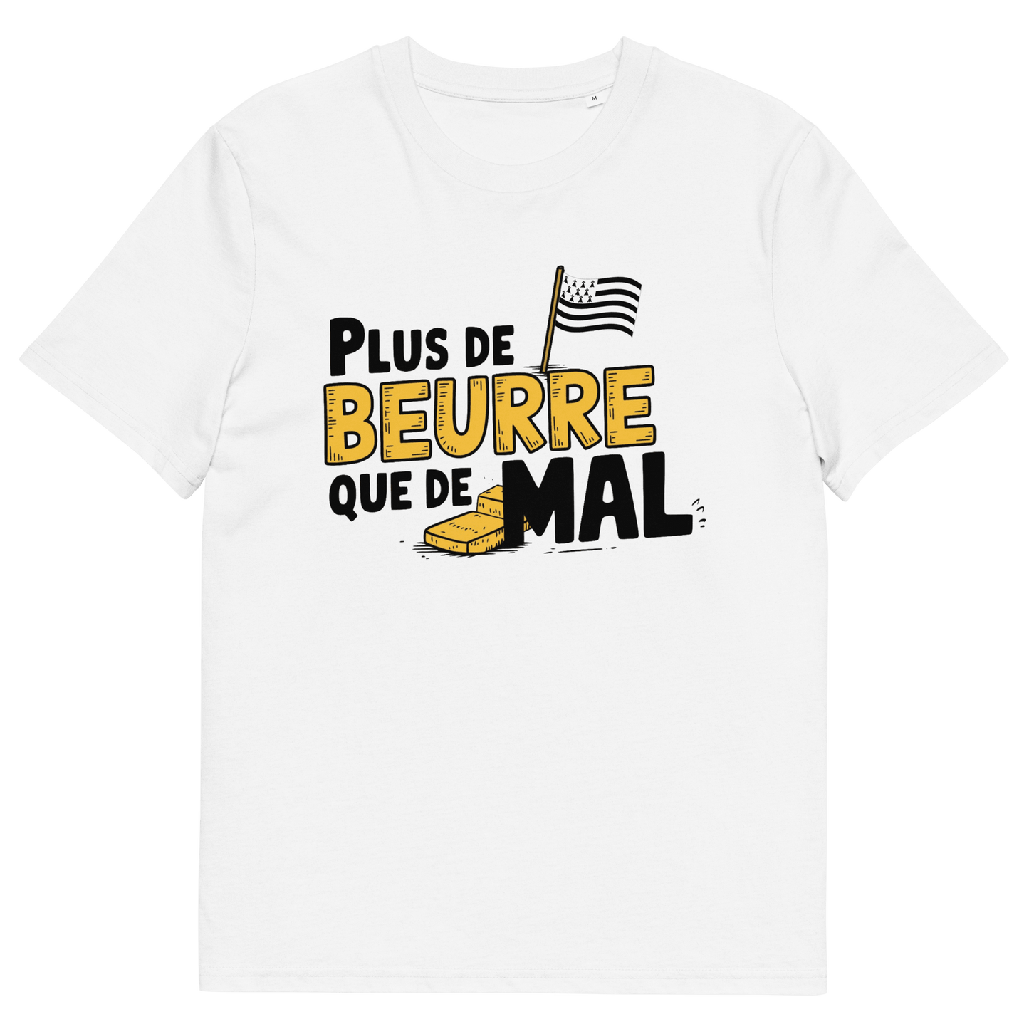 T-shirt Plus de Beurre que de Mal, Un clin d'œil gourmand à la Bretagne - Autocollant BZH