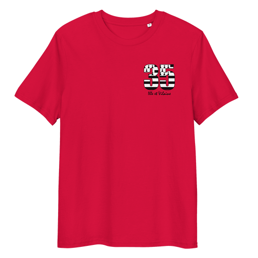 T-shirt Unisexe “35 Ille et Vilaine” Drapeau Breton Coeur et Dos - Autocollant BZH