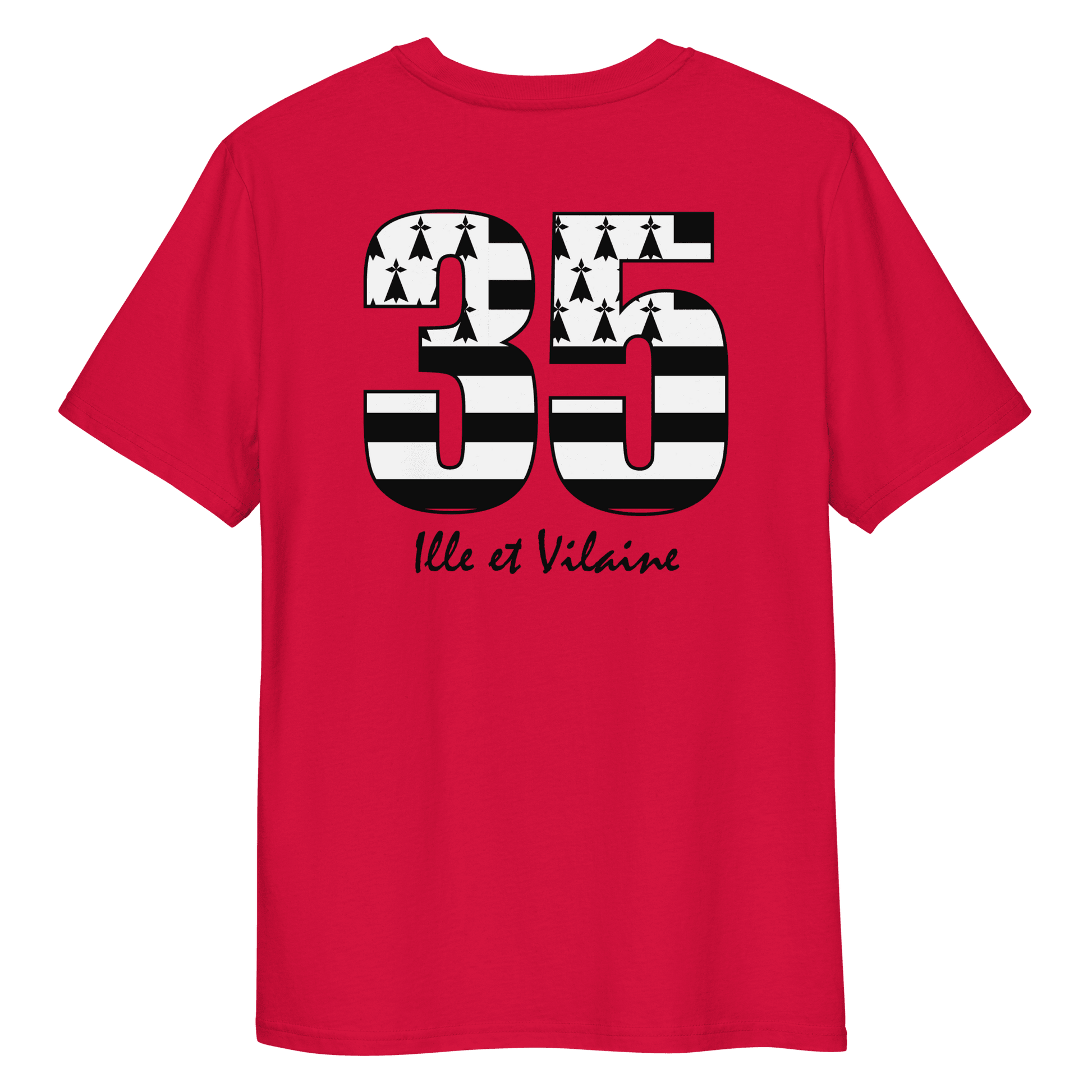 T-shirt Unisexe “35 Ille et Vilaine” Drapeau Breton Coeur et Dos - Autocollant BZH