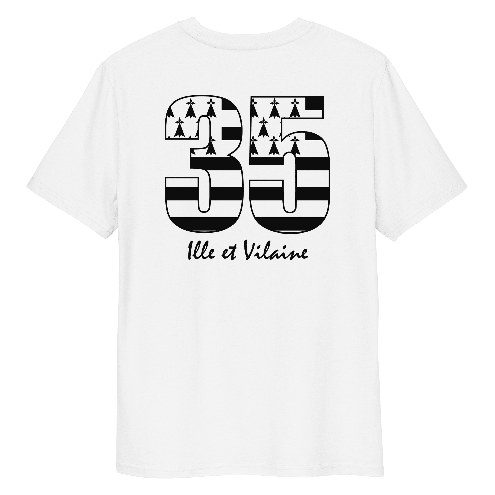 T-shirt Unisexe “35 Ille et Vilaine” Drapeau Breton Coeur et Dos - Autocollant BZH