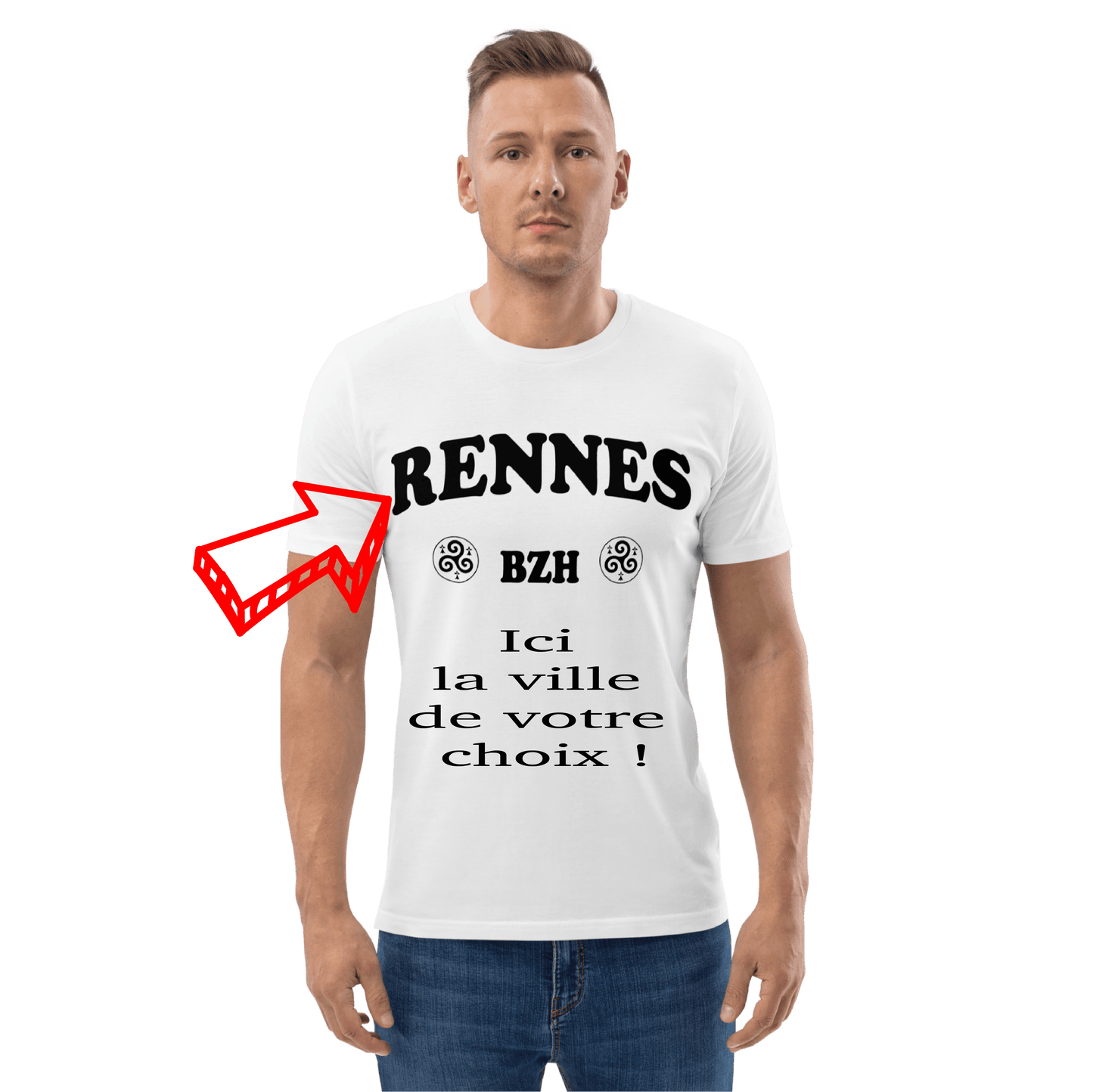 T-shirt unisexe Ville Bretonne Personnalisable - Autocollant BZH