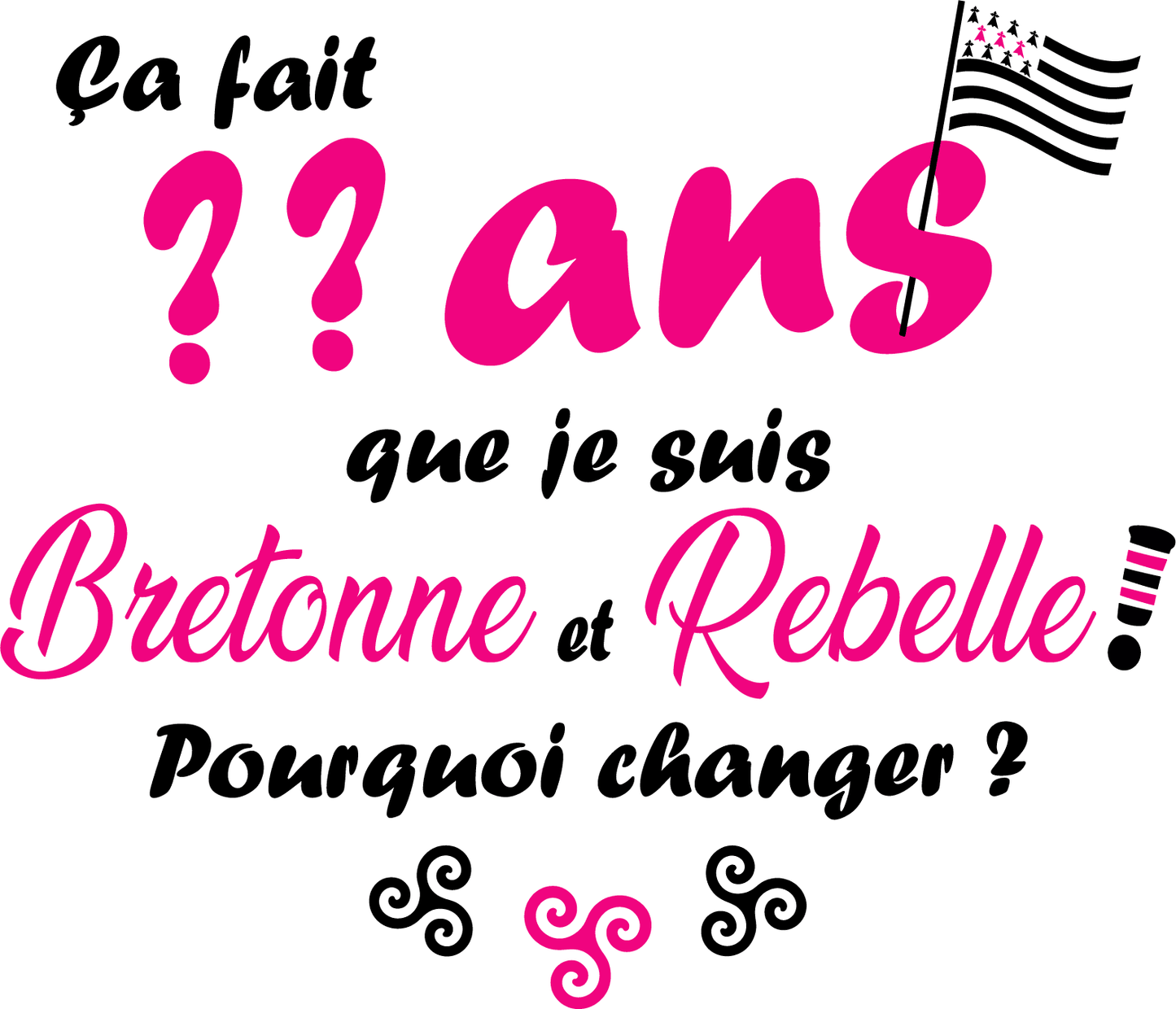 Tee-shirt Anniversaire Bretonne et Rebelle 40 à 70 ans - Autocollant BZH