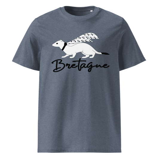 Tee-shirt Bio Unisexe Hermine (l'animal) avec cape drapeau Breton & Bretagne - Autocollant BZH