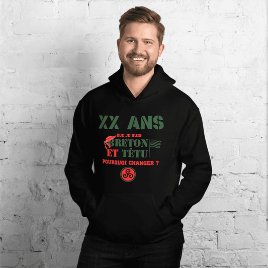 Sweat à capuche anniversaire personnalisable pour Breton - Autocollant BZH