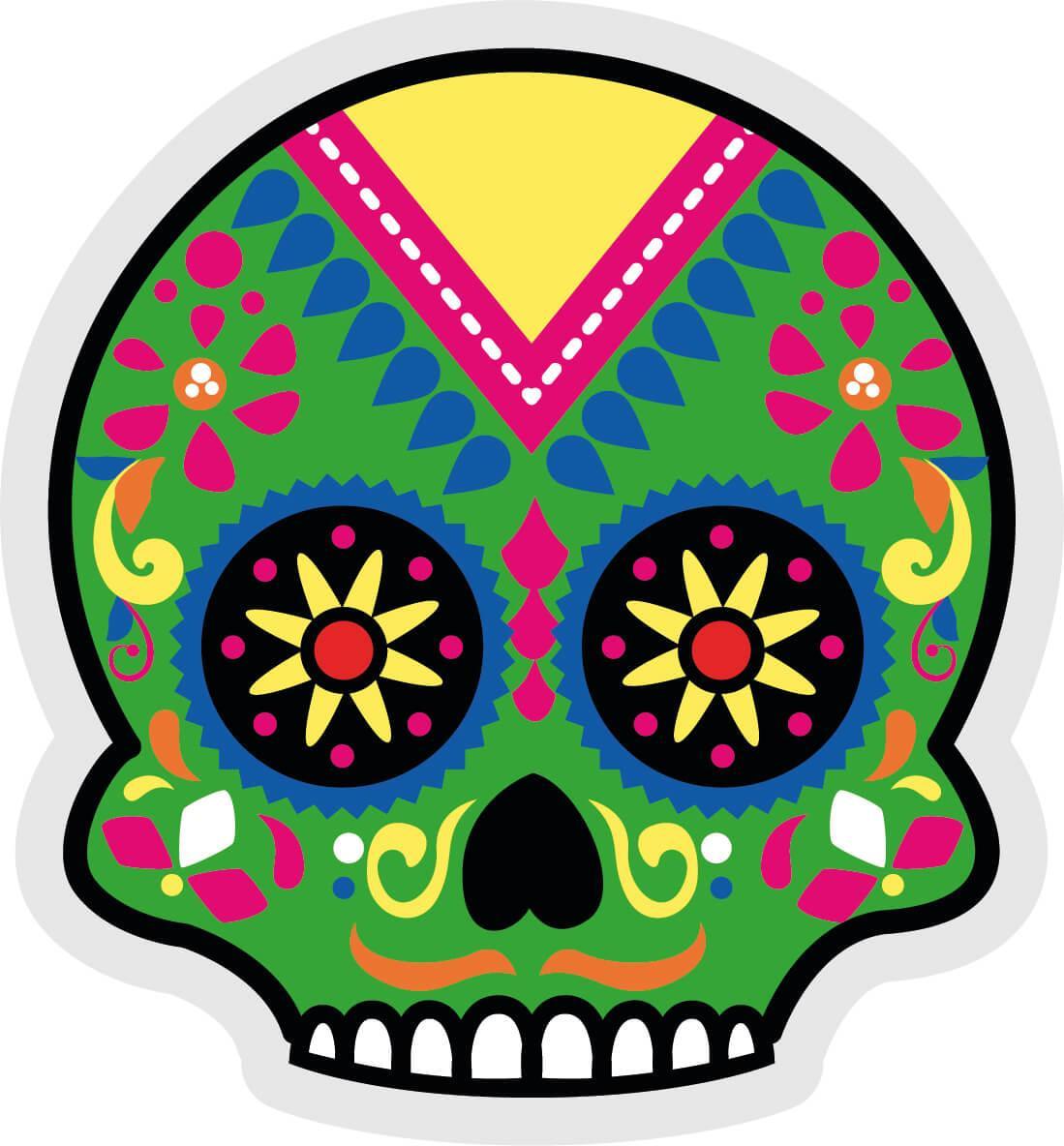 Autocollant Calavera dia de los muertos Vert - Autocollant BZH