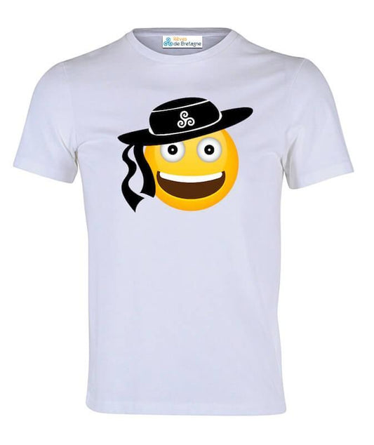 Tee-shirt Blanc Emoji Joyeux Breton - Autocollant BZH