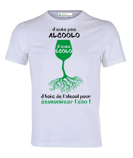 Tee-shirt Blanc J'suis Pas Alcoolo J'suis Écolo Vert - Autocollant BZH