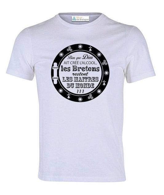 Tee-Shirt Breton humoristique Bien Que Dieu Ait Créé L'Alcool - Autocollant BZH