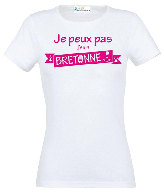 Tee-shirt Breton Je peux pas j'suis BRETONNE ! - Autocollant BZH