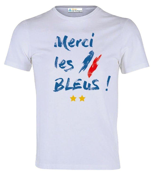 Tee-shirt Merci Les Bleus - 2 Étoiles - Autocollant BZH