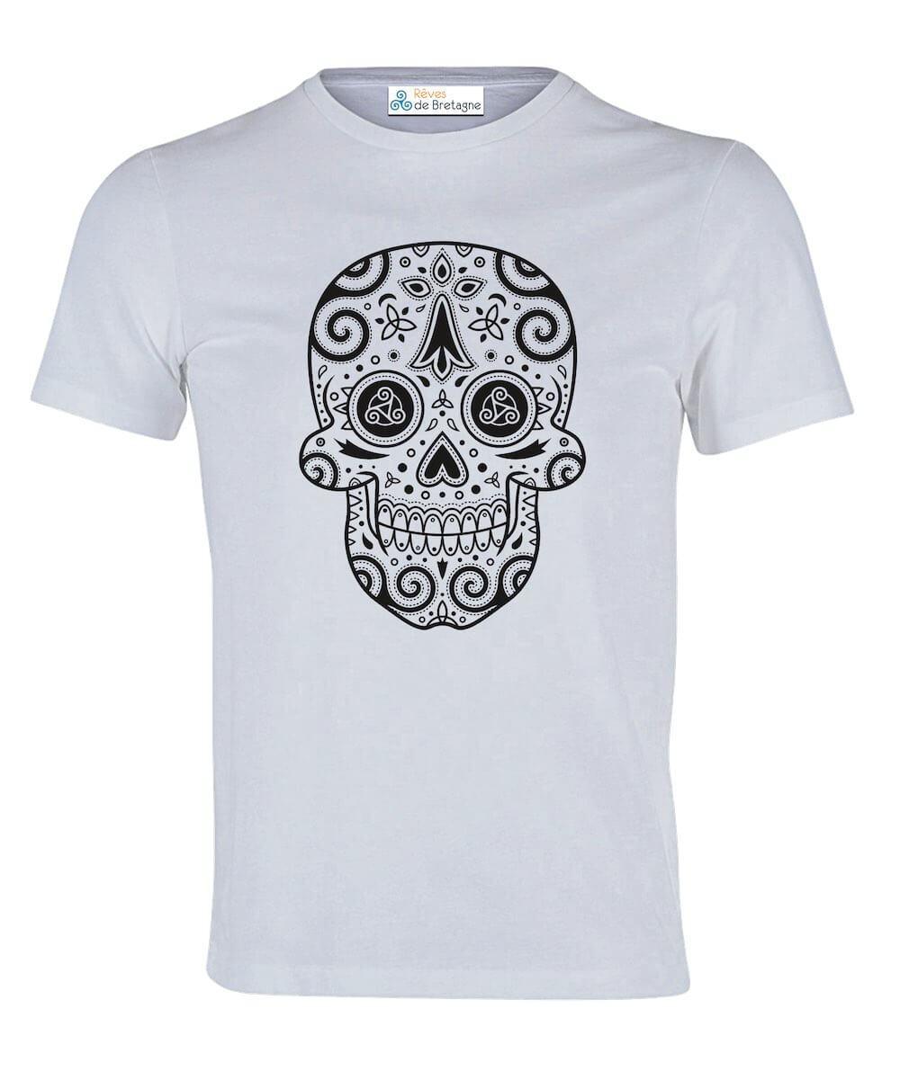 Tee-shirt Tête de Mort Bretonne en Noir & Blanc - Autocollant BZH